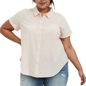 Torrid textured woven button-front shirt in peach blush size 2X